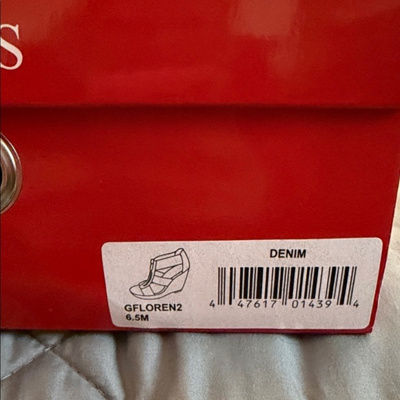 Guess Dark Blue Wedge Sandals with Gold Zipper - Picture 6 of 6